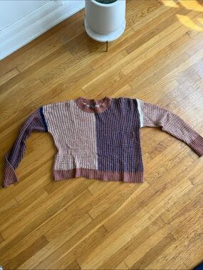 Splendid Colorblock Crewneck Knit Sweater in Brown and Navy